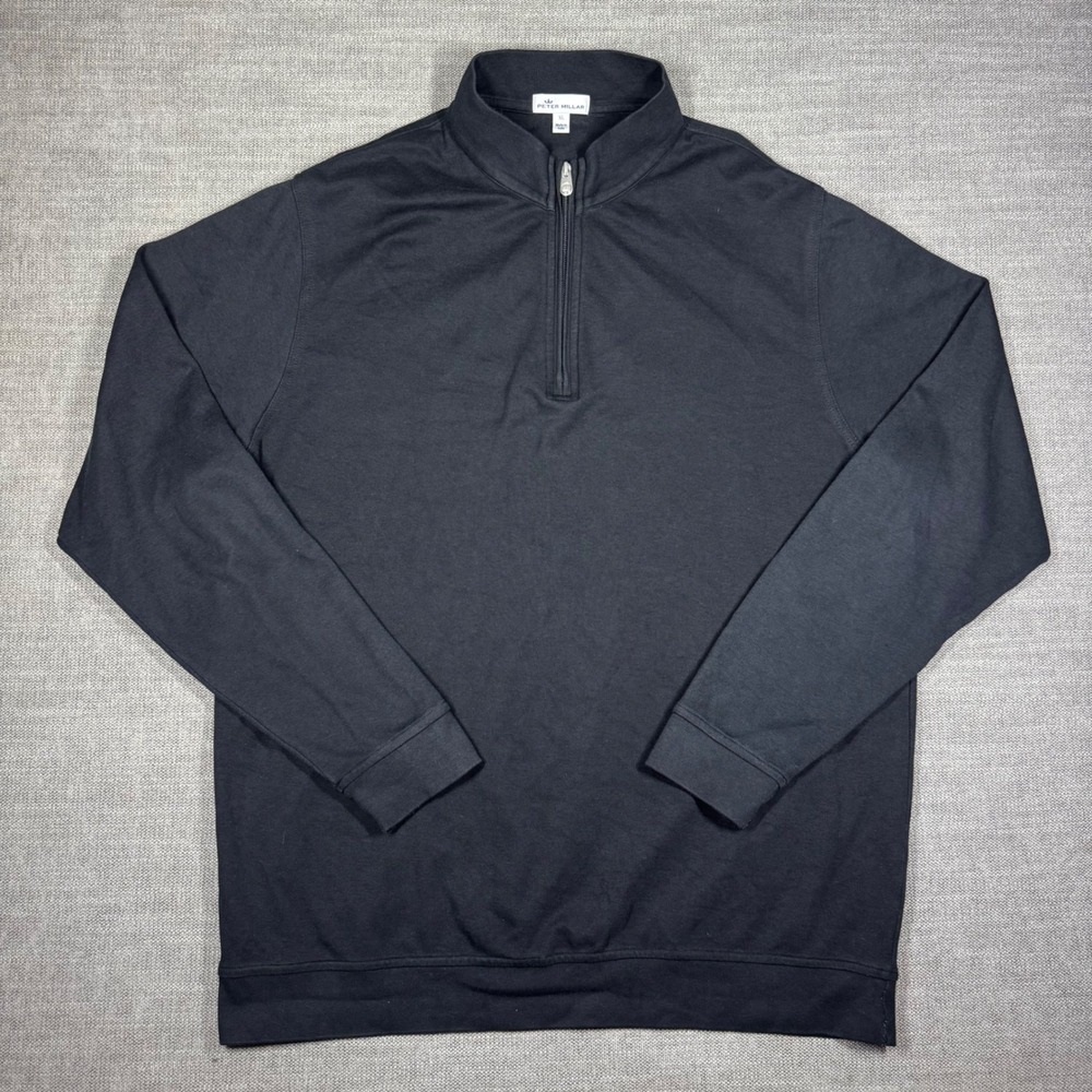 Peter Millar Crown Comfort Interlock Quarter-Zip Pullover Black Mens XL *